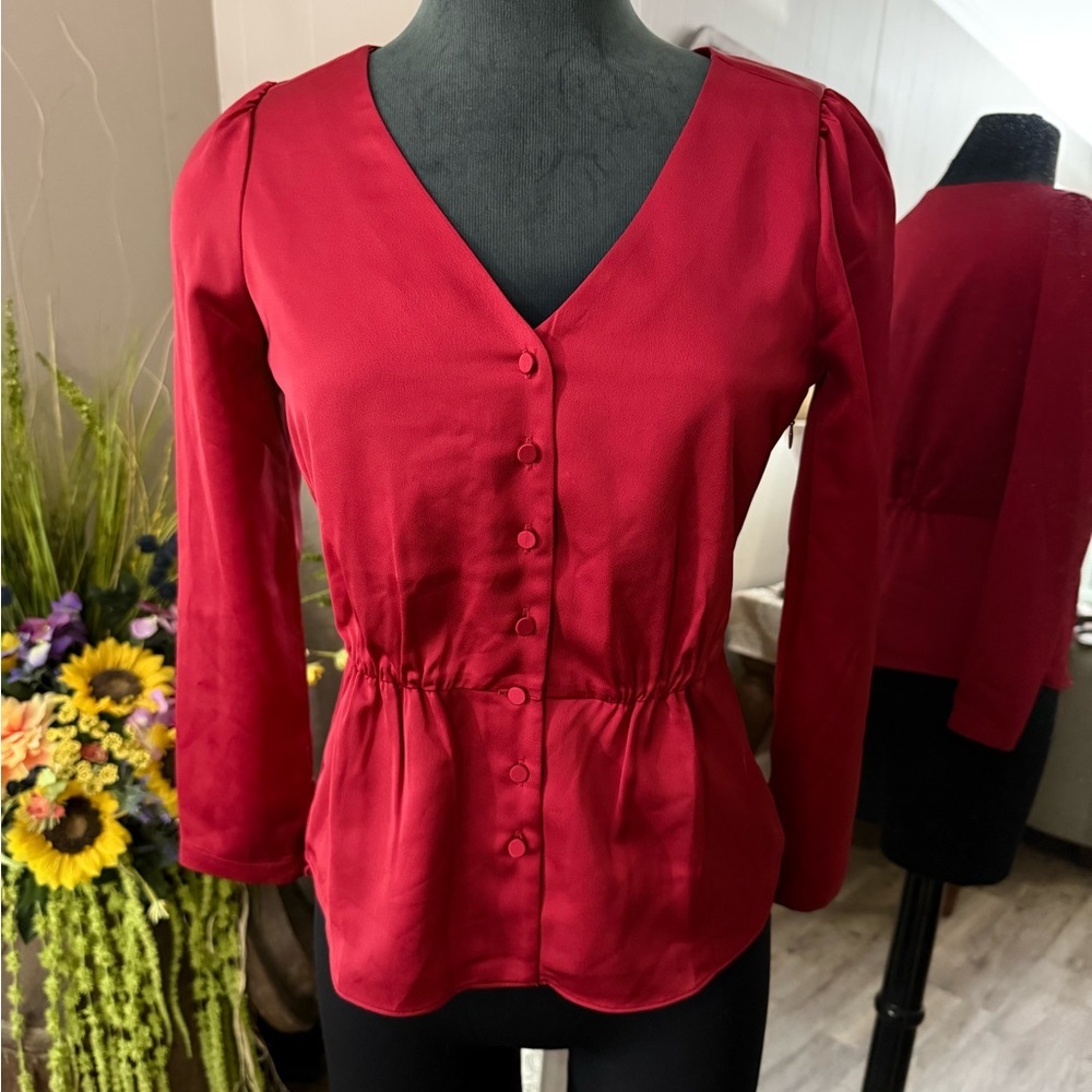 J. Crew • Satin Button Front Peplum Blouse